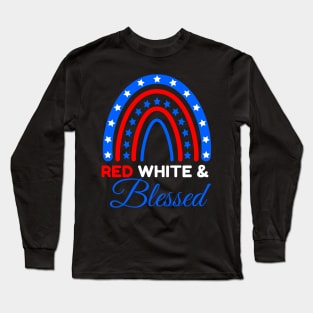 Red, Blue, and Blessed American US Flag Fireworks 4th Of July Celebration 4th of July Rainbow Long Sleeve T-Shirt